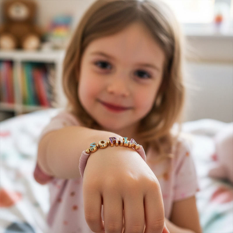 Personalized Kids Name Bracelet Colorful Letter Beads Custom Girl Gift Adjustable Elastic Jewelry Accessory