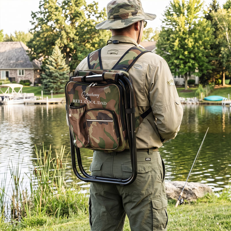 Personalized Fishing Dad Cooler Chair Backpack with Name Monogrammed Custom Outdoor Lover Gift Fishing Gifts for Dad Grandpa