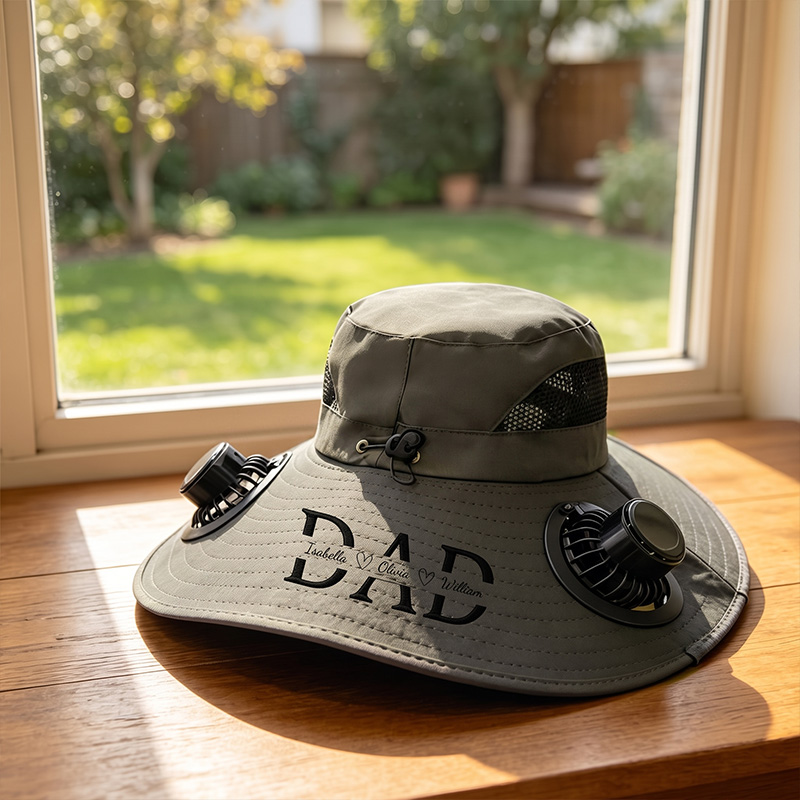Personalized Embroidered Dad Wide Brim Solar Fan Hat Custom Outdoor Fishing Hat Sun Bucket Hat Father's Day Gift for Dad Gift for Him