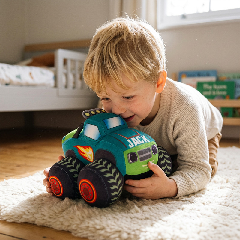 Personalized Monster Truck Plush Toy Custom Name Soft Car Pillow Kids Birthday Gift Playroom Decor