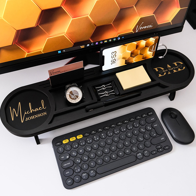 Personalized Wood Desk Organizer Custom Wood Phone Stand Charging Station Dad Gift for Him Birthday Gifts for Papa Mom