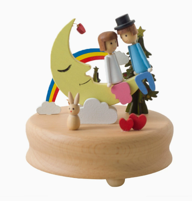 Personalized Wooden Music Box Afternoon Latte Rotating "Love Story" Couple Anniversary Gift