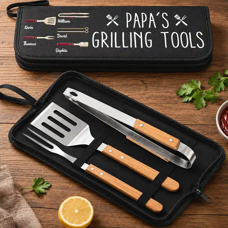 Personalized Daddy's Grilling Tools Custom BBQ Tool Set With Storage Bag Gift for Dad Grandpa