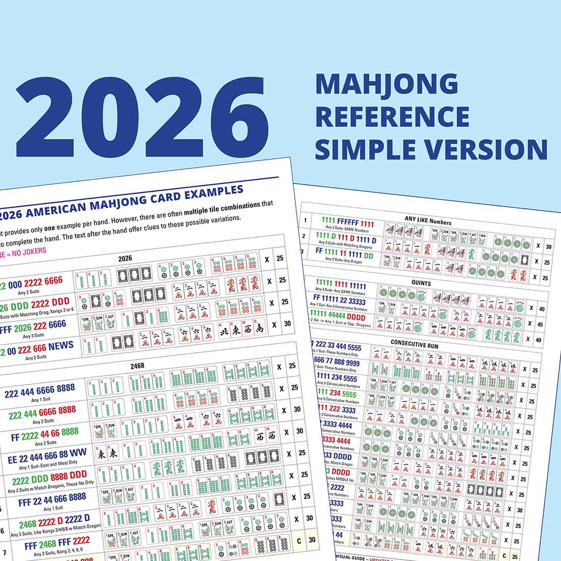 Mahjong 2026 Cheat Sheet 2026 Mahjong Hands Beginner Mahjong Help NMJL 2025 Card Reference American Mahjong Mahjong Gift