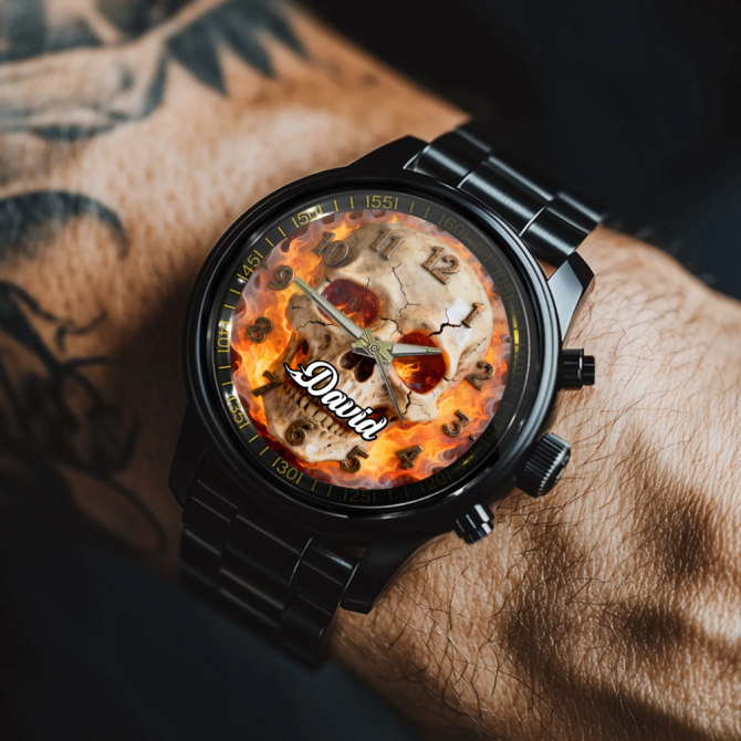 Personalized Skull Theme Watch Customized Name Halloween Wonderful Gift For Friend
