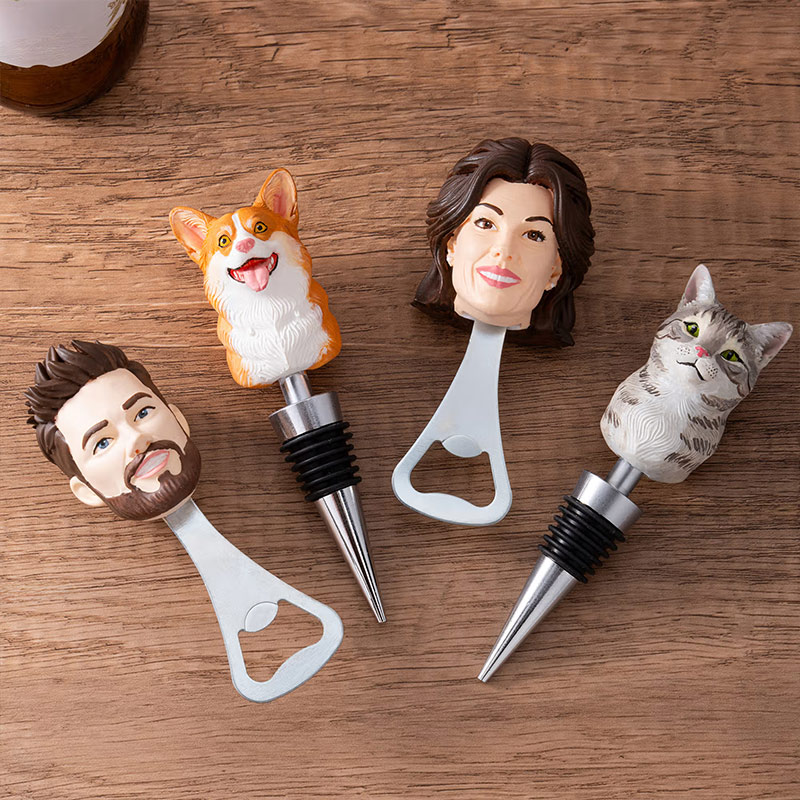 Personalized 3D Family Bobblehead Portrait Photo Bottle Opener Bottle Stopper Anniversary Father's Day Birthday Gift for Drinking Enthusiasts