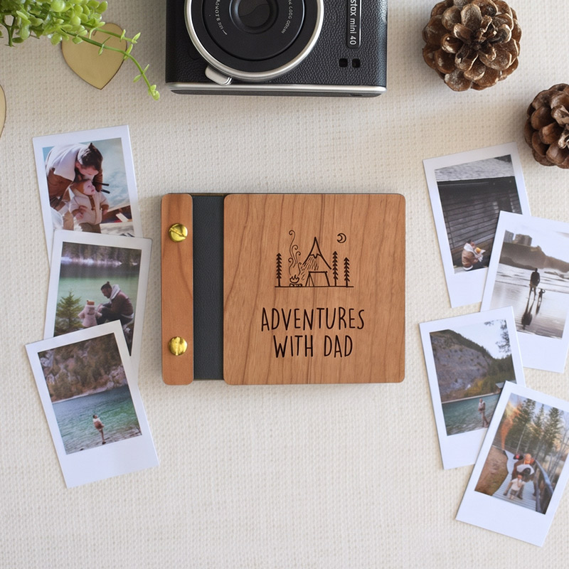 Personalized Adventures with Dad Mini Keepsake Photo Book Handcrafted Engraved Wooden Cover Custom Gift for Dad Father's Day Gift
