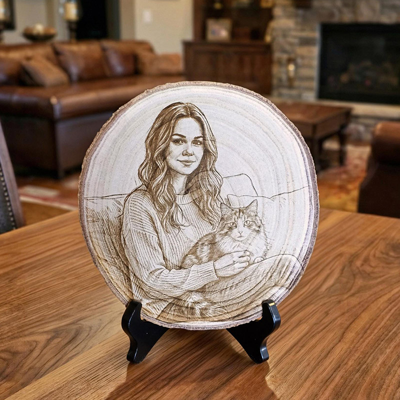 Personalized  Family Portrait Photo Engraved Wood Slice Keepsake Rustic Display Natural Wood Gift Custom Memory Art Home Decoration