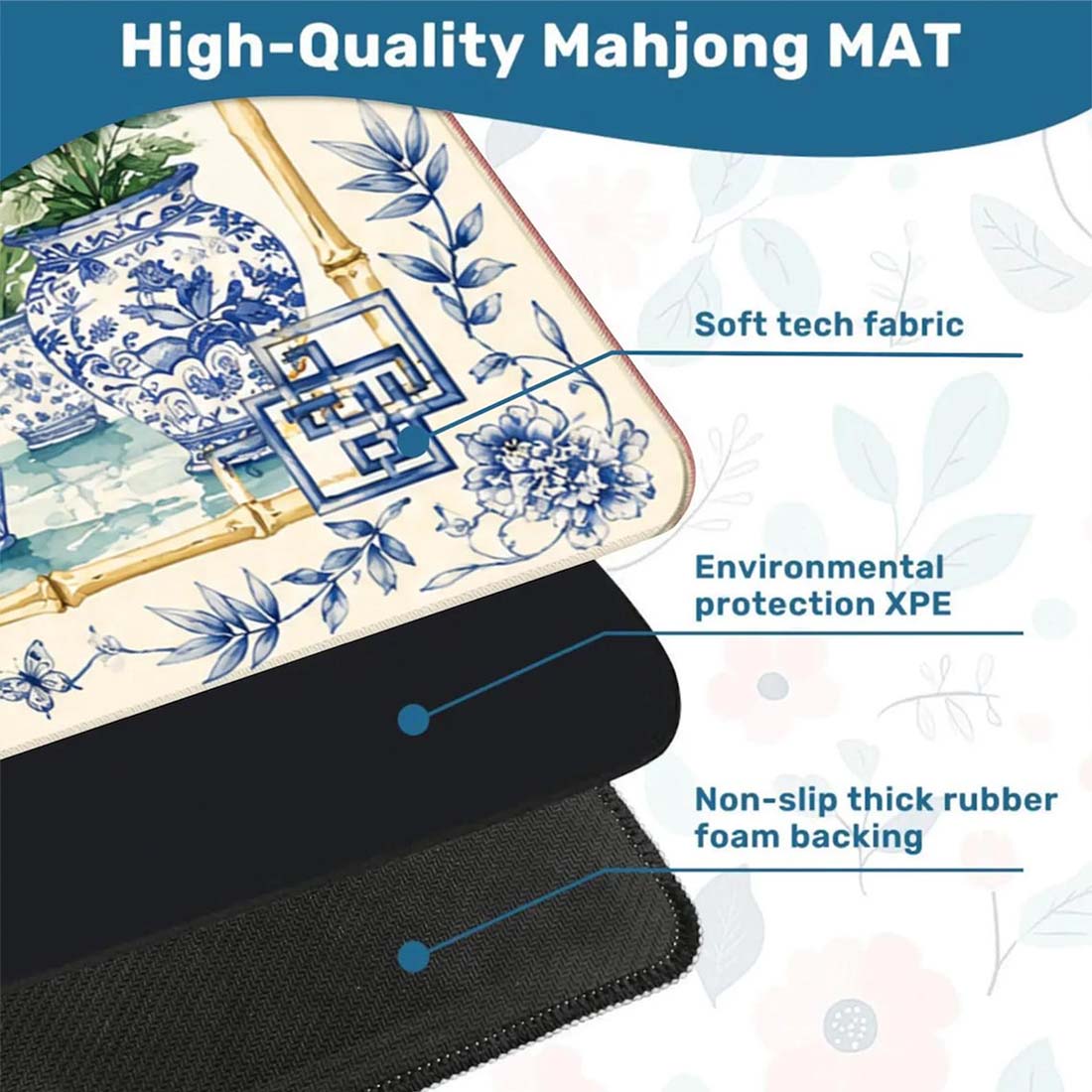 Chinoiserie Monkey Mahjong Mat Pink Pagoda Garden Game Mat Blue White Ginger Jar