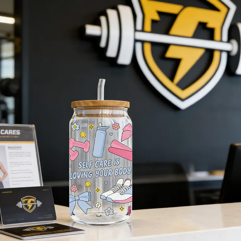 Personalized Gym Water Glasses Self Care Gym Girl Fitness Exercise Glass Gym Fuel Workout Motivational Glass Tumbler Birthday Gift for Gym Lover 