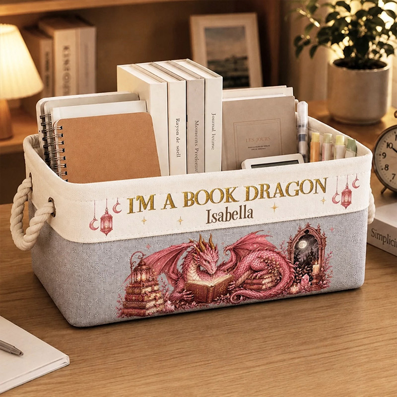 Personalized I'm A Book Dragon Storage Basket with Name Custom Book Basket Bookish Gifts For Book Lovers Bookworms Readers Guarding My Book Hoard