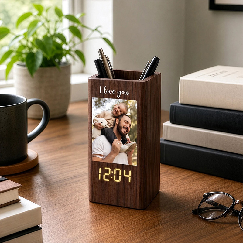 Personalized Photo Pen Holder With Clock Custom Birthday Gifts For Dad Grandpa Loved Guided And Inspired By Dad