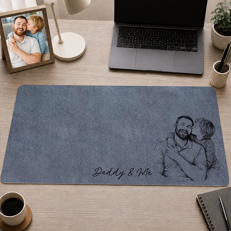 Personalized We Love You Photo Sketch Line Art Desk Mat Birthday Gifts For Dad Grandpa Father's Day Gift