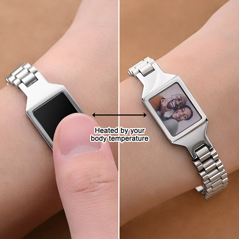 Personalized Heat-Reactive Photo Bracelet with Engraved Text Custom Meaningful Birthday Holiday Father's Day Gift for Dad Brother