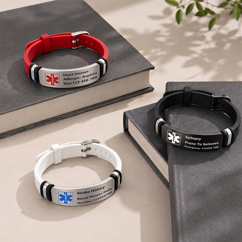 Personalized Star of Life Adjustable Medical Alert Bracelet with ID Name Tag and QR Code Daily Wear Travel Medical Gift for Patients Family