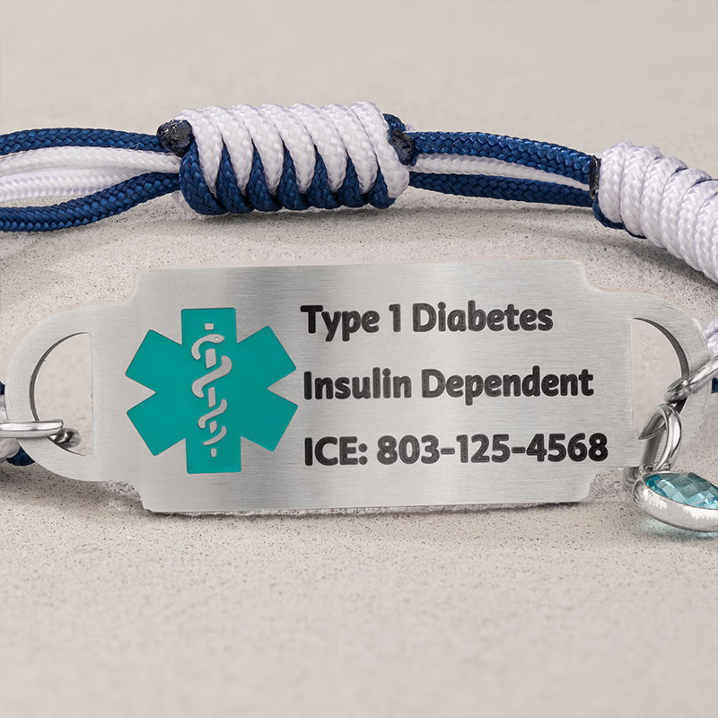 Personalized Adjustable Rope QR Code Medical Alert ID Bracelet with Birthstone and Text Emergency Gift for Diabetes Allergy Epilepsy Patient Family Gift