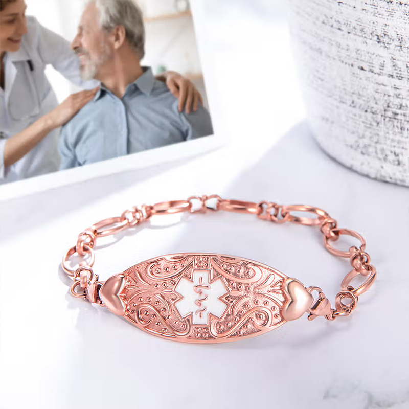 Personalized Star of Life Emergency Medical Alert Detachable ID Tag Bracelet with Engraving Text Mother's Day Birthday Gift for Women