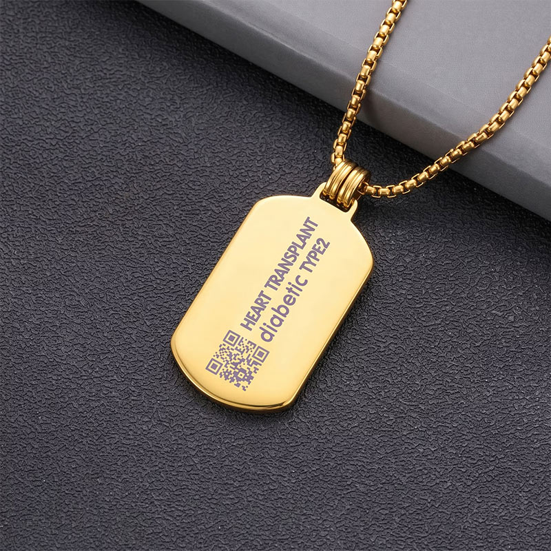 Personalized Identification Medical Alert Symbol ID Tag Necklace with Engraved Texts Emergency Survival Birthday Gift for Family Friends