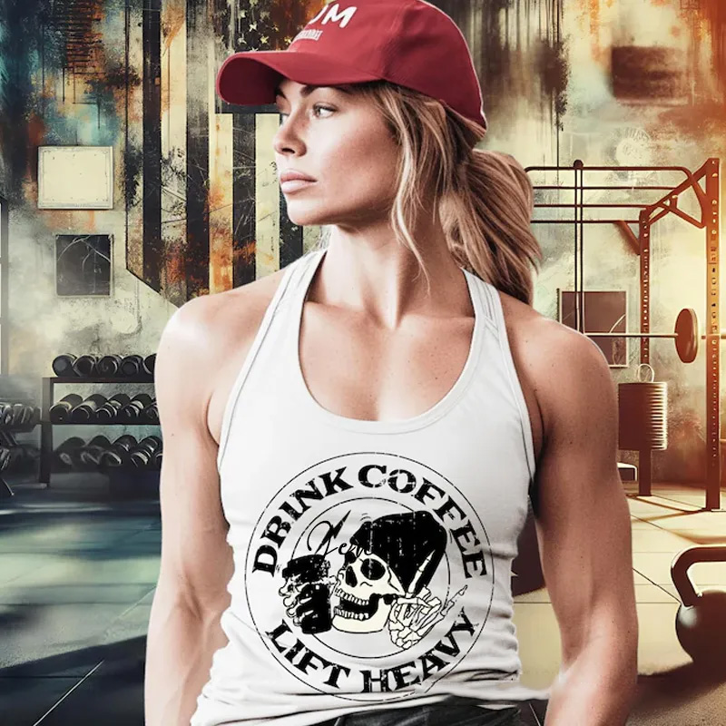 Personalized Couple Coffee Lover Tank Skull Racerback Tank Top Gym Top Valentines Day Gift for Gym Lover