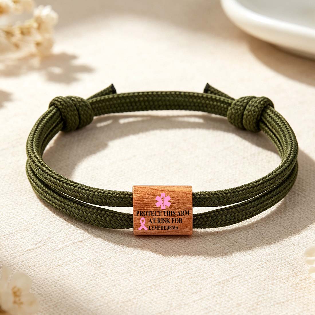 Personalized Star of Life Medical Alert ID Bracelet Emergency Nylon Rope Care Gift for Breast Cancer Woman