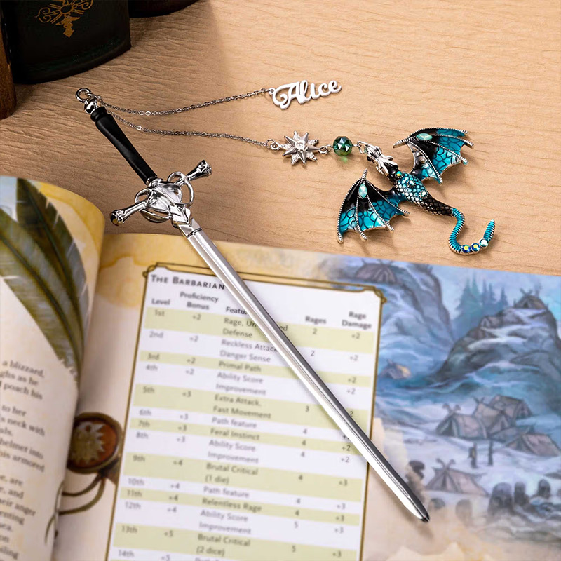 Personalized Dragon Sword Bead Star Fantasy Bookmark with Name Reading Accessory Birthday Gift for Readers Bookworms Book Lover Gifts