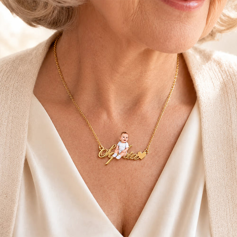 Personalized Heart Photo Design Necklace with Name Dainty Jewelry Birthday Anniversary Birthday Gift for Mom Grandma Mother's Day Gift