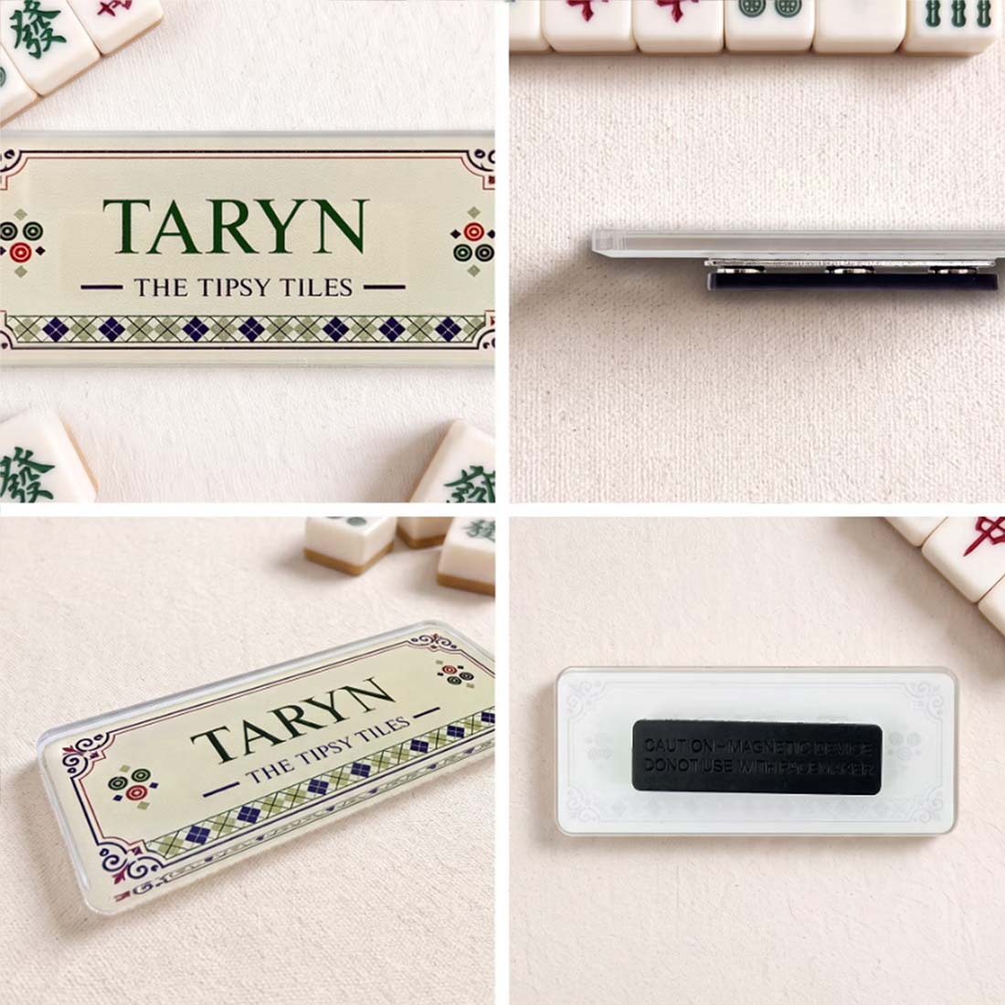 Personalized Mahjong Name Tag, Custom Acrylic Game Party Badge Magnetic Back