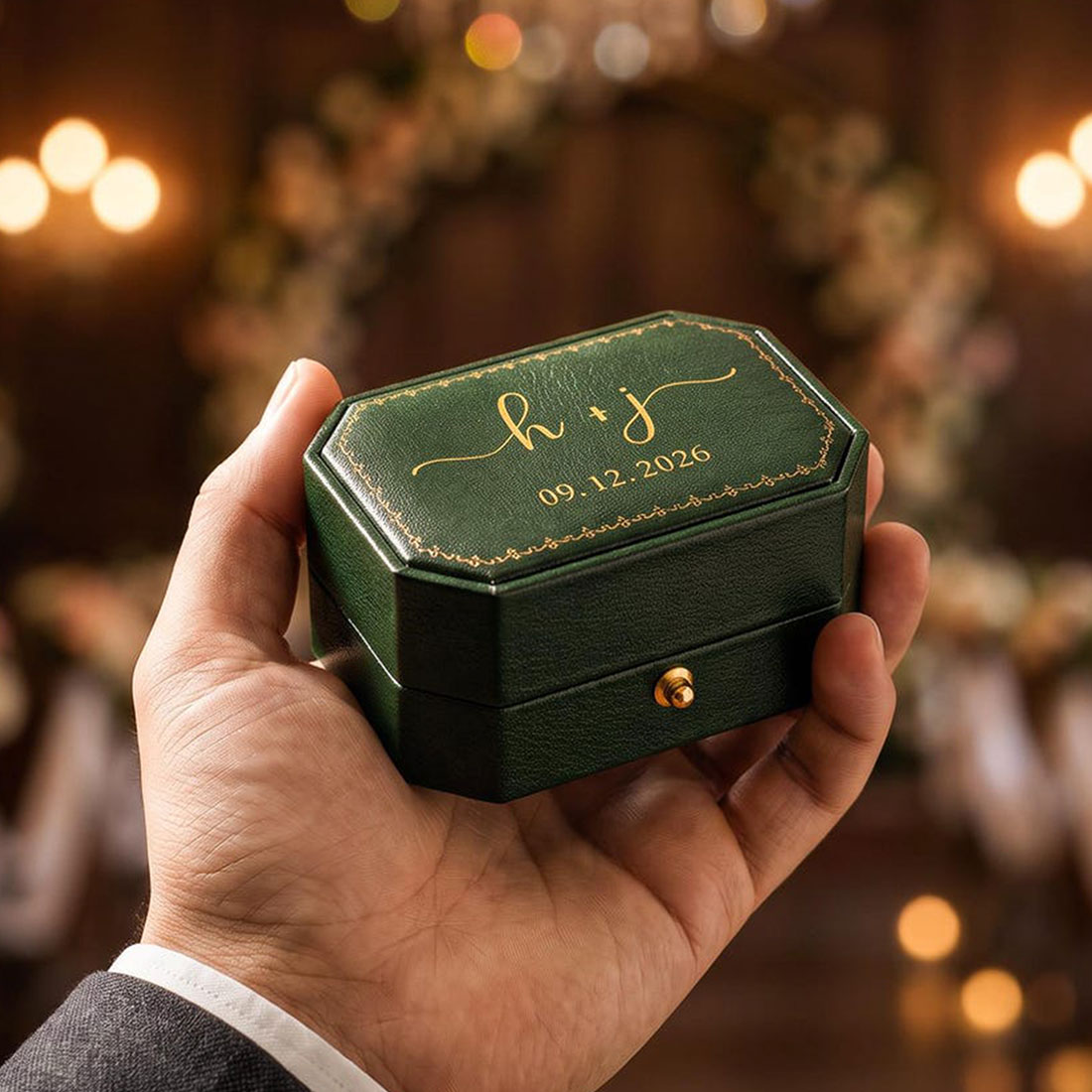 Personalized Octagon Ring Box Wedding Ring Holder for Two Rings