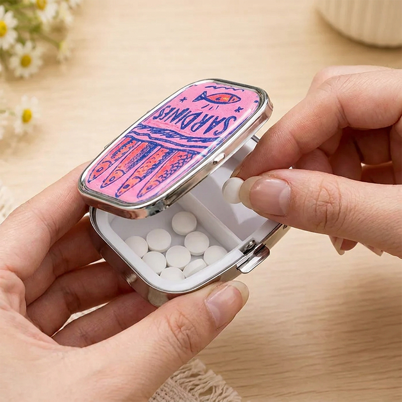 Colorful Sardine Engraved Pill Box Abstract Art Pill Box Cute Mini Medicine Case Portable Pocket Organizer Travel Gift