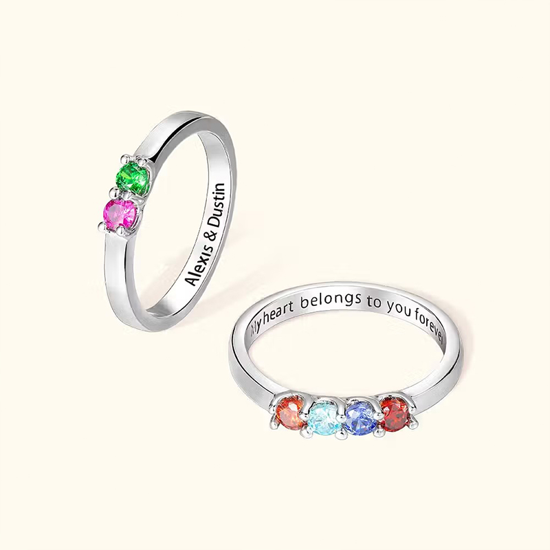 Personalized Elegant 1-8 Birthstones Ring with Engraved Text Custom Birthday Mother's Day Gift for Mom Grandma