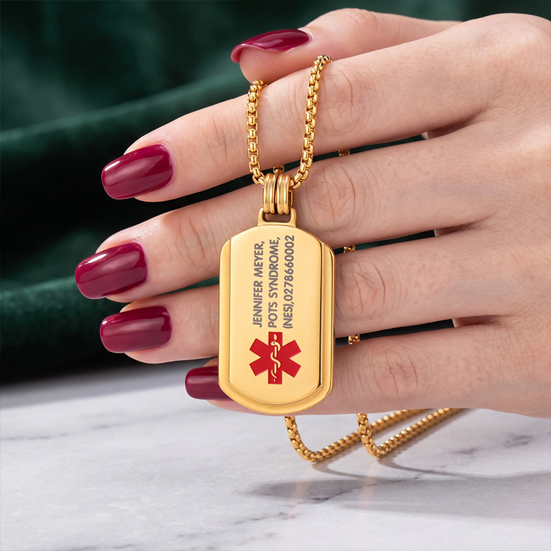 Personalized Identification Medical Alert Symbol ID Tag Necklace with Engraved Texts Emergency Survival Birthday Gift for Family Friends