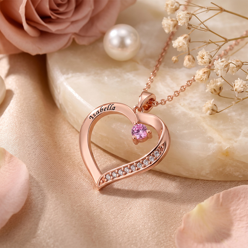 Personalized Family Heart Pendant Sterling Silver Necklace with 1-6 Engraved Names and Birthstones Mother's Day Birthday Gift for Mom Grandma