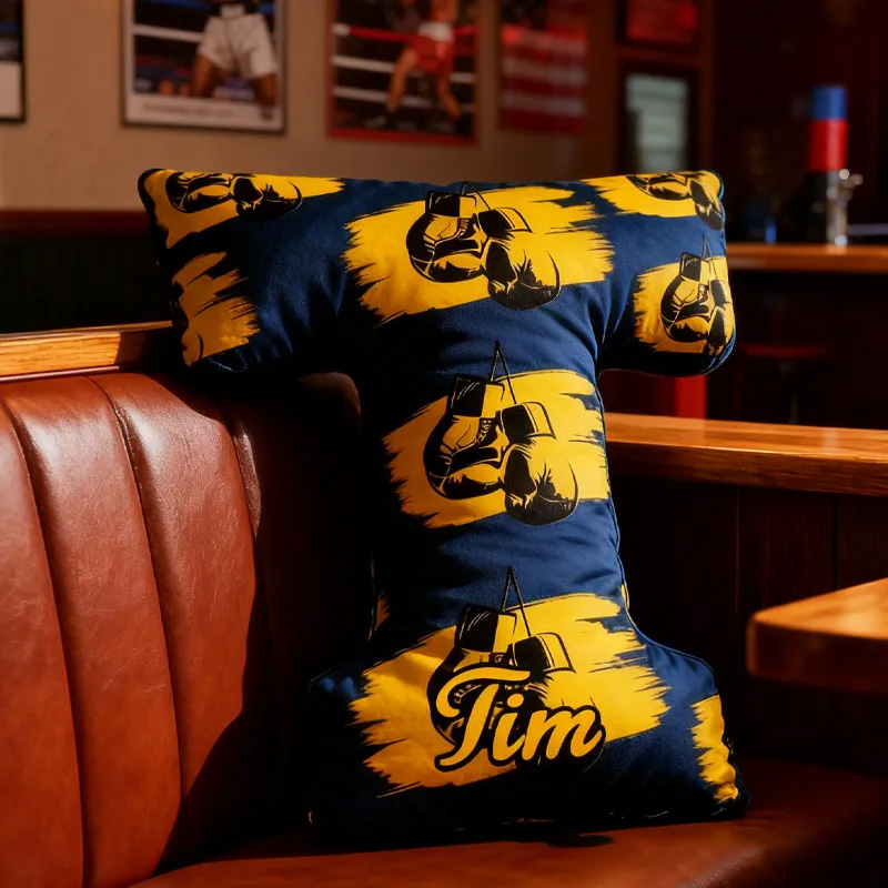 Personalized Letter Pillow Graphic 3D Print Multicolour Boxing Gloves Funny Letter Pillow Custom Name Pillow Comfortable Christmas Decor for Gym Lovers
