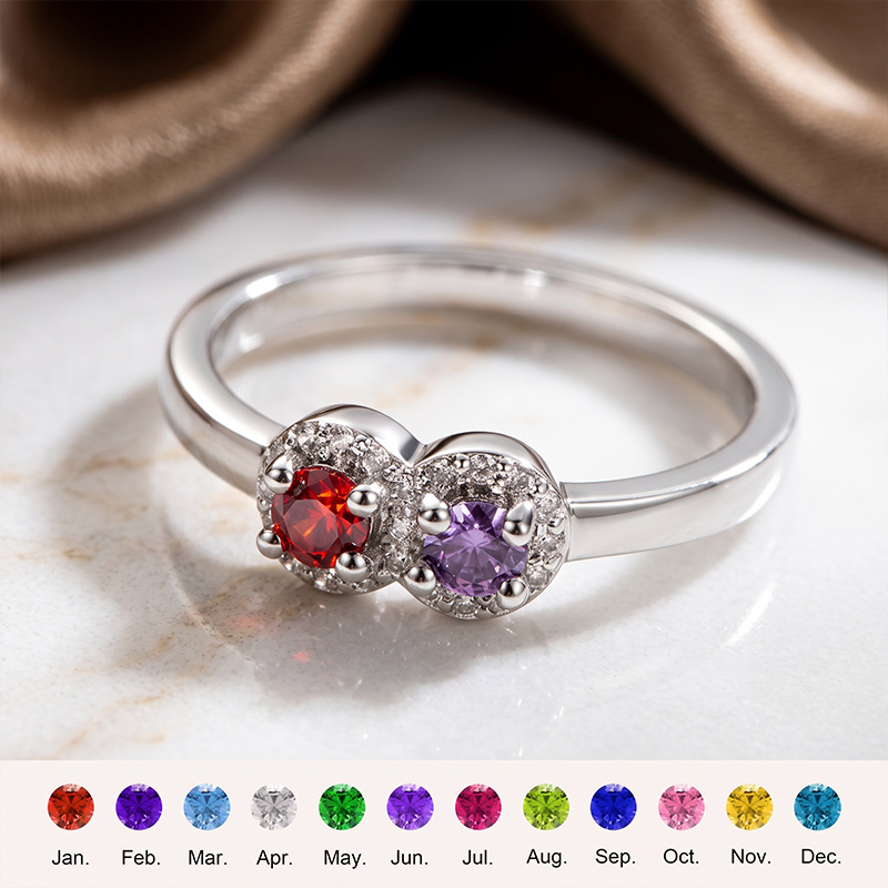 Personalized Elegant 1-5 Birthstones Ring with Zircon Mothers' Day Birthday Gift for Mom Grandma