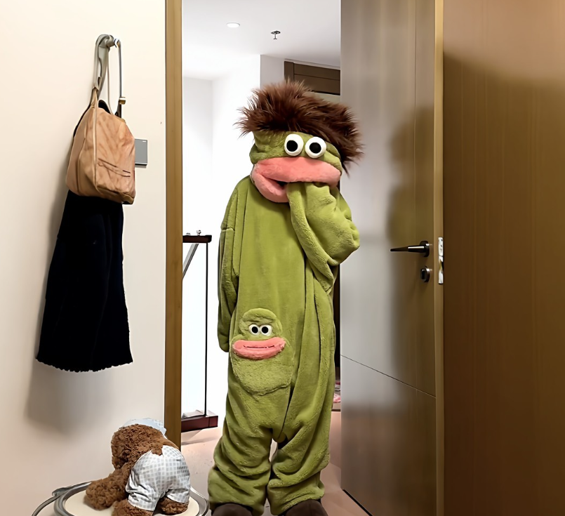 Personalized Funny Googly Eye Monster Frog Onesie with Name, Hooded Wearable Blanket Pajamas, Oversized Plush Fleece Adult Loungewear, Cozy Gag Gift