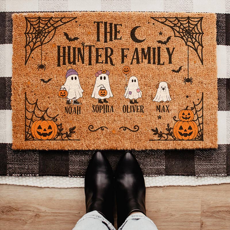 Personalized Halloween Doormat Custom Family Ghost Doormat Family Name Doormat Spooky Welcome Mat Halloween Porch Decor Gift
