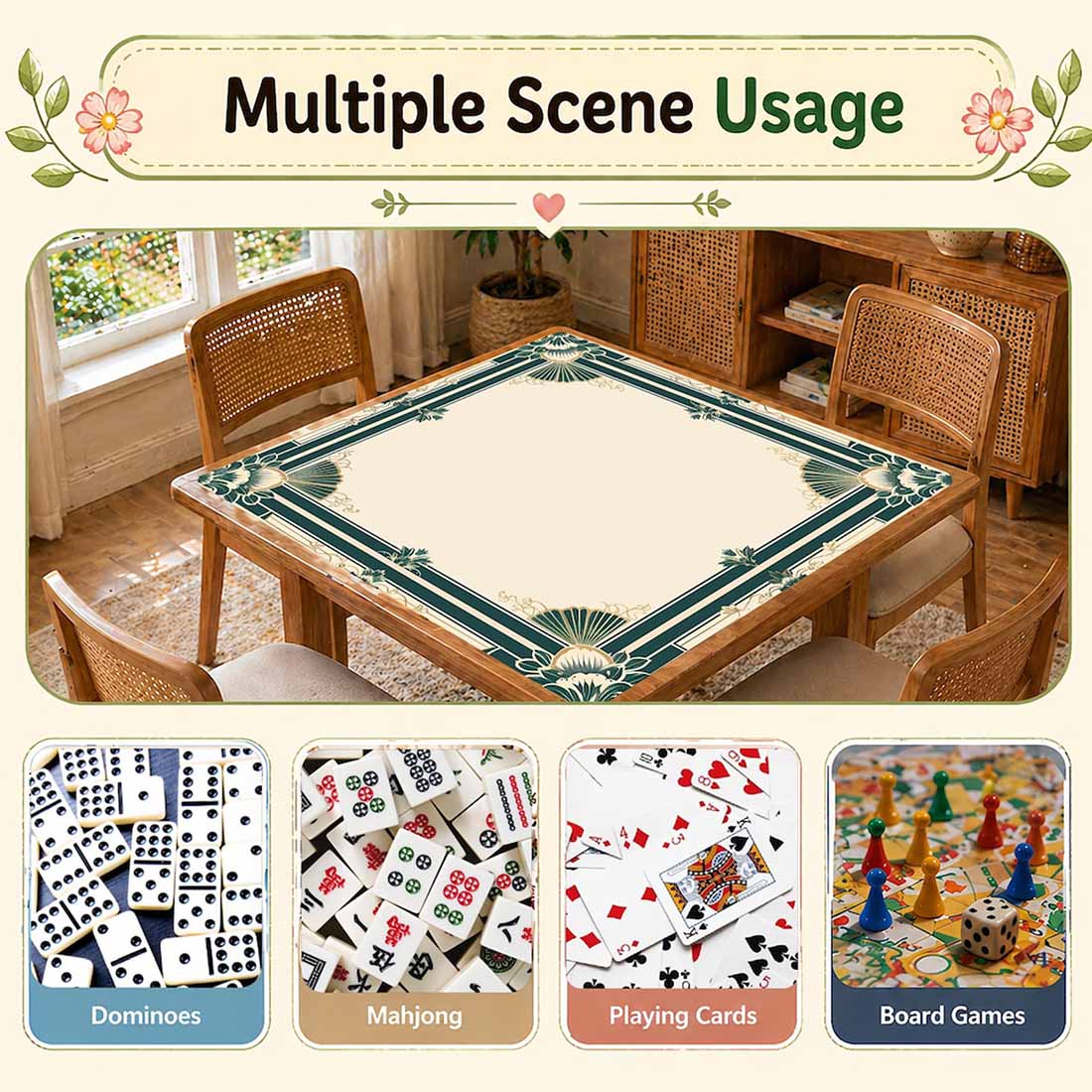 Art Nouveau Fan & Floral Table Topper for Mah Jongg