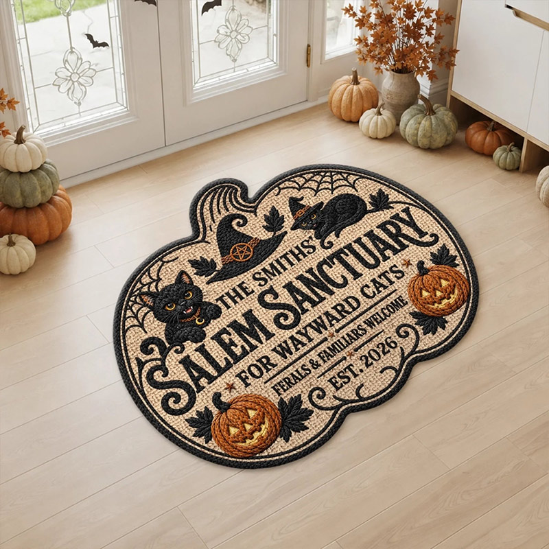 Personalized Shaped Doormat Custom Halloween Decor Birthday Gifts For Mom Dad Brother Sister Family Home Of Spooky Cats