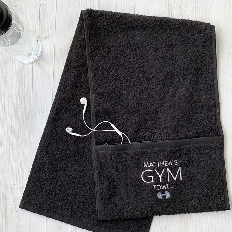 Personalized Gym Towel Embroidered Name Fitness Towel with Zipper Pocket Custom Sports Gift for Birthday for Gym Lovers