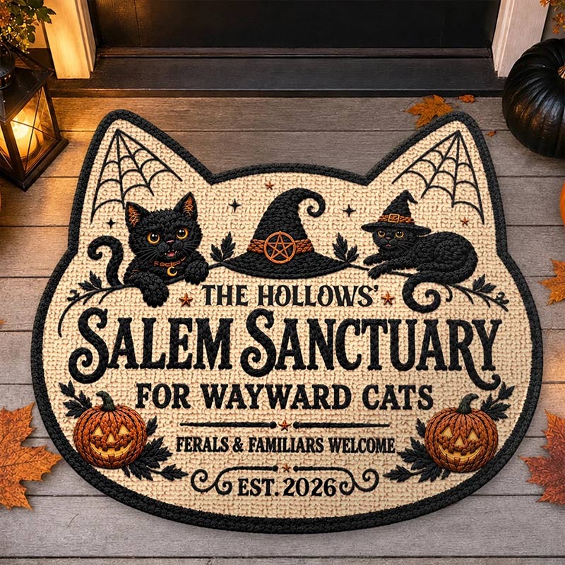 Personalized Shaped Doormat Custom Halloween Decor Birthday Gifts For Mom Dad Brother Sister Family Wicked Cats Live Here