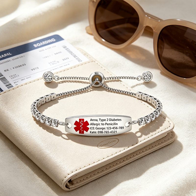 Personalized Emergency Bracelet, Adjustable Medical ID Bracelet Women, Breast Cancer Survivor Bracelet, Medic Conditions Jewelry Emergency Jewelry