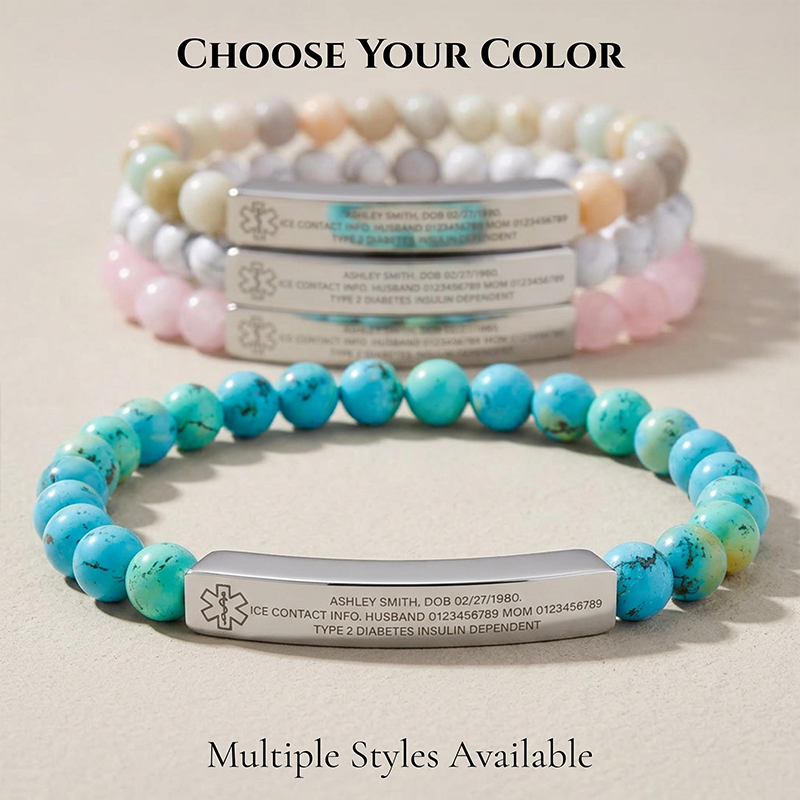 Personalized Medical Alert Bracelet, Engraved ID Bracelet for Diabetes, Allergy, Epilepsy, Emergency Medical Jewelry Gift for Women