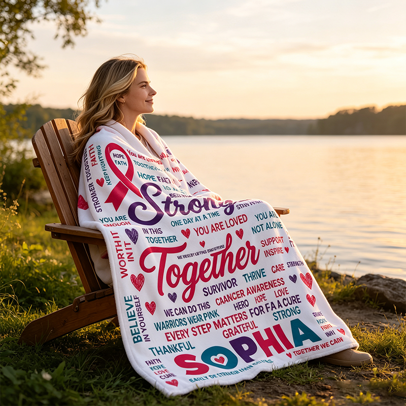 Personalized Breast Cancer Awareness Blanket for Women, Pink Ribbon Throw for survivors, chemo patients, recovery care and support gifts
