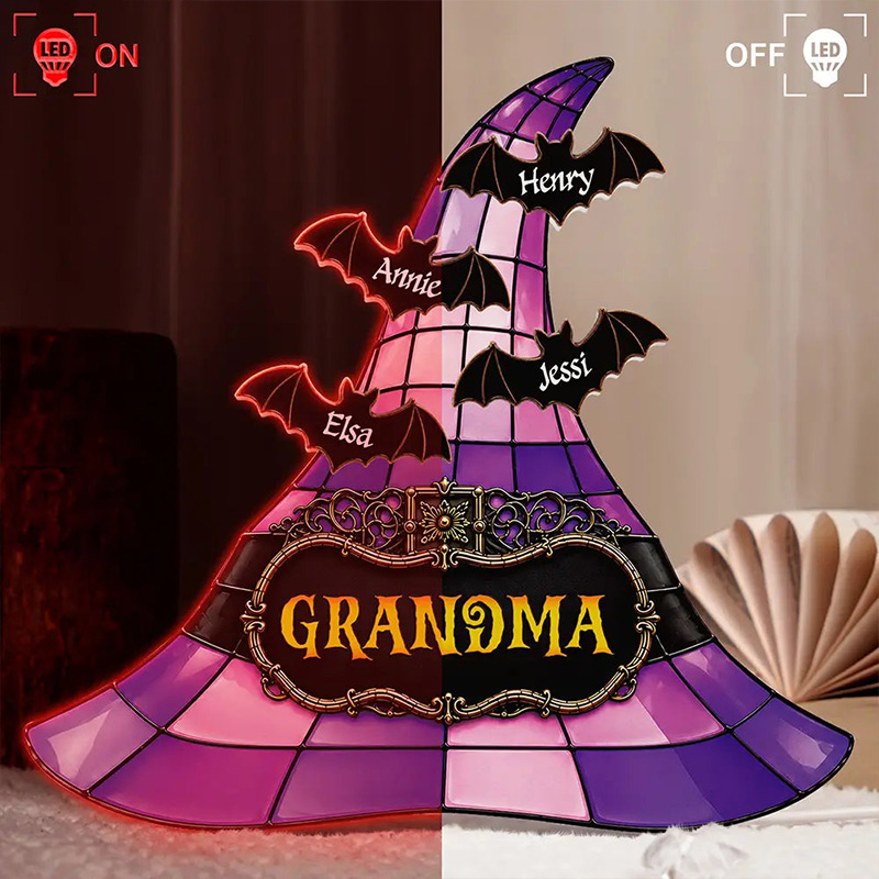 Halloween Witch Hat Shaped Light Grandma & Grandkids Halloween Light Halloween Decor Gift for Grandma Mom Family