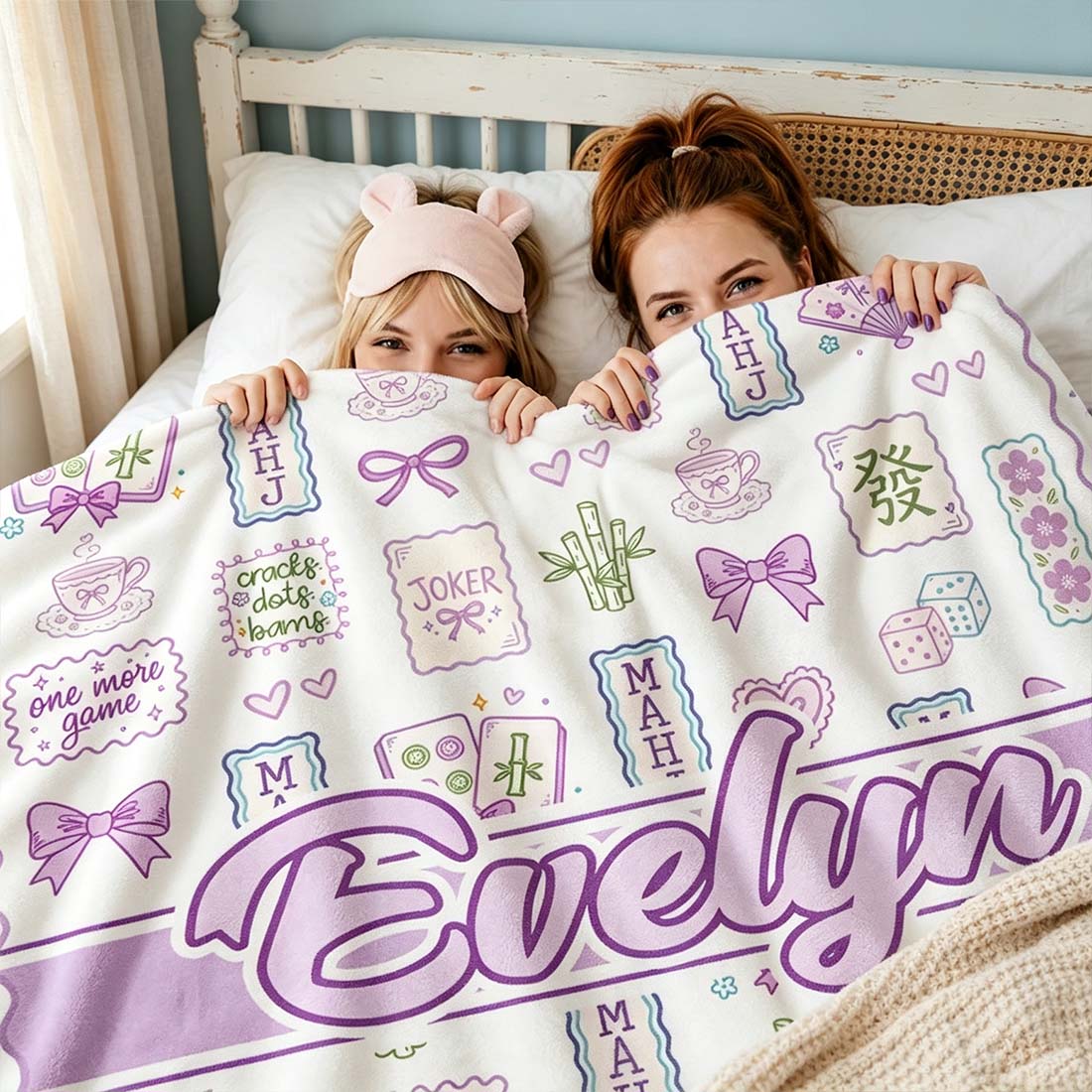 Personalized Macaron Color Mahj Joker Soft Throw Blanket with Name