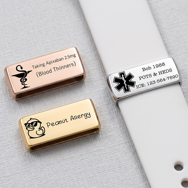 Personalized Medical ID Tag Apple Watch Garmin Fitbit Engraved Allergy Alert
