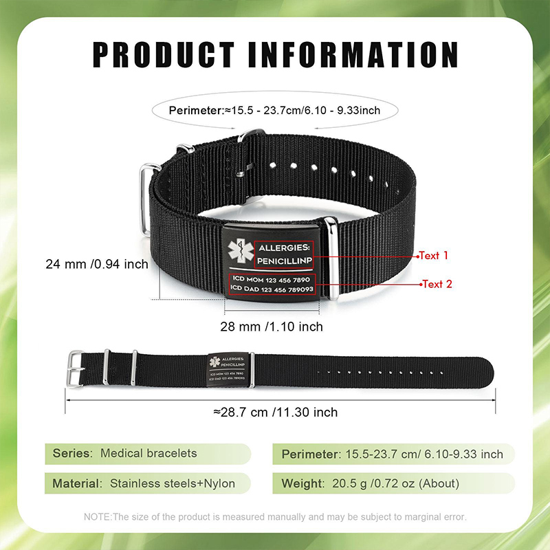 Personalized Waterproof Adjustable Medical Alert Bracelet Custom Medical Rope Bracelet with Engraving ID Medical Bracelets Emergency Jewelry