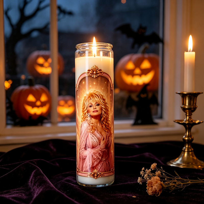 Handmade Saint Dolly Celebrity Devotional 8” Prayer Candle for Tribute Ofrenda Shrine Collectible Girlfriend Gift Halloween Day of the Dead