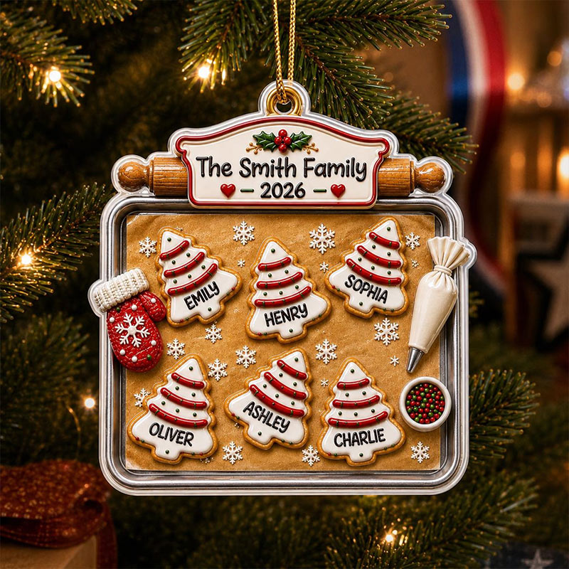Personalized Family Christmas Cookie Tray Ornament Custom Names Graphic 3D Print Acrylic Baking Keepsake Family Gift for Parents 2026