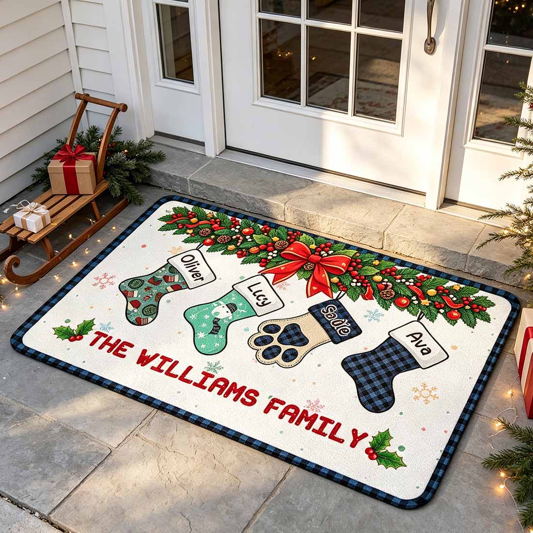 Personalized 1-8 Christmas Stockings Anti-Slip Doormat with Name